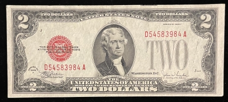 Small United States Notes 1928-F $2 UNITED STATES NOTE, FR-1507, CHOICE ORIGINAL VF+