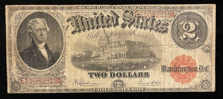 Large U.S. Notes 1917 $2 UNITED STATES NOTE, FR-60, WELL CIRCULATED, BUT “HONEST” IN ALL REGARDS