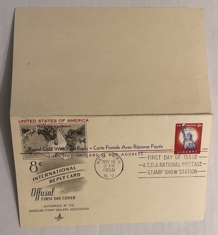 U.S. Stamps SCOTT UX-16/UY-16 UNSEVERED FIRST DAY COVER; SCARCE TO FIND INTACT, CAT $90