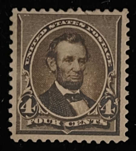 U.S. Stamps SCOTT #222 4c DARK BROWN, MOG-HINGE, TINY PERF THIN, FINE APPEARANCE-CAT $80