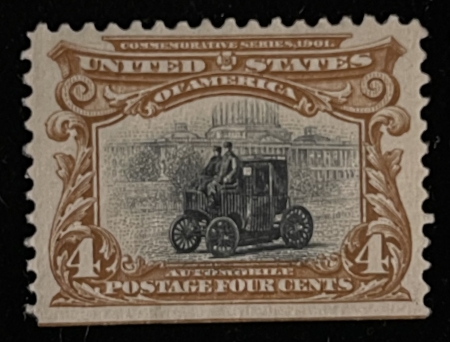 U.S. Stamps SCOTT #296 4c DEEP RED-BROWN/BLACK, MDOG-HINGED, app VF, SE BOTTOM-CAT $70