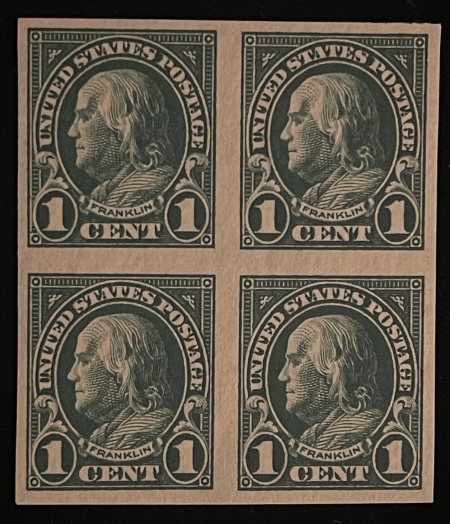 U.S. Stamps SCOTT #575 1c DEEP GREEN IMPERF, MOG, 2 STAMPS-H, 2-NH; VF/XF & PO FRESH-CAT $32