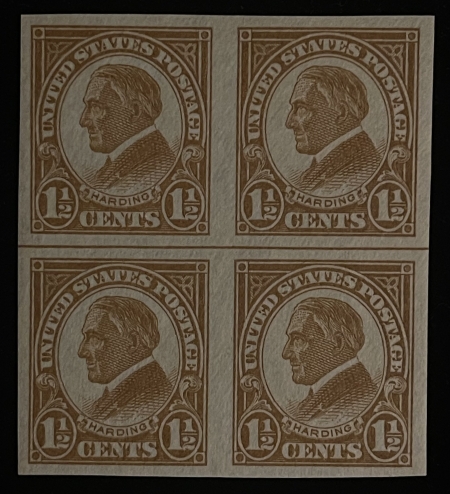U.S. Stamps SCOTT #576 1 1/2c YELLOW-BROWN, CENTERLINE BLOCK OF 4, MOG-NH, FRESH-CAT $22.50