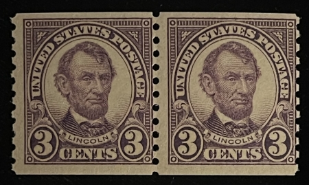 U.S. Stamps SCOTT #600 3c VIOLET, COIL PAIR, MOG-NH, abt FINE & PO FRESH-CAT $26