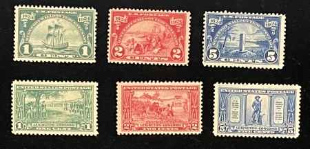 U.S. Stamps SCOTT #614-619, HUGUENOTS (3) LEX-CONCORD (3), MOG-NH, PO FRESH-CAT $76.70