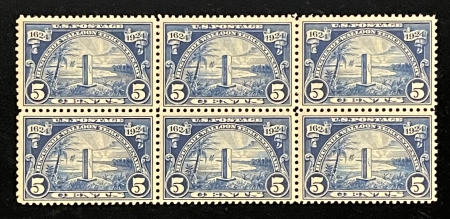 U.S. Stamps SCOTT #616, 5c BLUE HUGUENOT, BLOCK OF 6, MOG-NH, PO FRESH & VF! CAT $165