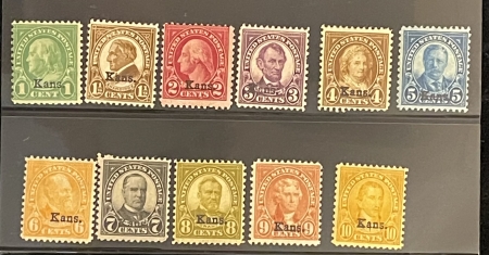 U.S. Stamps SCOTT #658-668 1c-10c SET W/ KANSAS OVERPRINT, MOG-H, #659 & 661 MNG-CAT $215