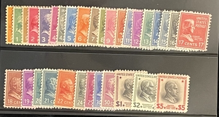 U.S. Stamps SCOTT #803-834 1/2c-$5, 32 PC “PREXIE” SET, MOG-NH, FRESH STAMPS-CATALOG $130.85