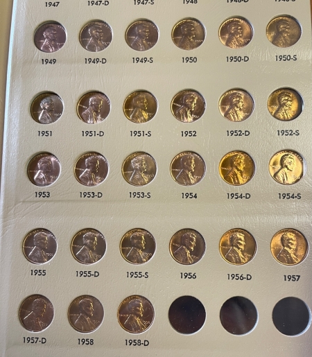 Lincoln Cents (Wheat) 1934-1958-D LINCOLN CENT RED UNCIRCULATED COMPLETE 71 COIN SET, IN DANSCO ALBUM