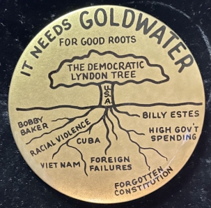 Post-1920 GRAPHIC & ICONIC 1964 3 1/2″ “GOLDWATER CELLUOID BUTTON-NEAR MINT; APIC MEMBER!