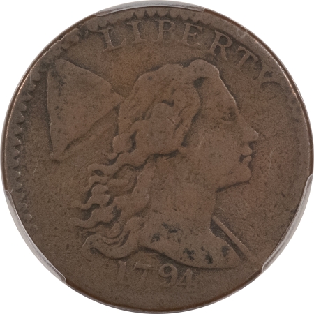 Flowing Hair Large Cents 1794 FLOWING HAIR LARGE CENT, S-63 HEAD OF 1794 – PCGS VG-10, CHOCOLATE BROWN!