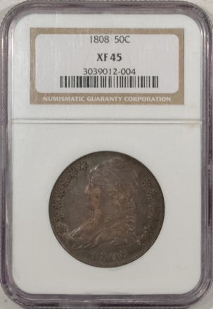 Early Halves 1808 CAPPED BUST HALF DOLLAR – NGC XF-45 ORIGINAL W/ SOME LUSTER!
