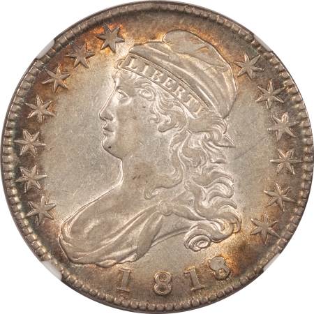 New Store Items 1818/7 SMALL 8 CAPPED BUST HALF DOLLAR, O-102a – NGC AU-53, PRETTY & LUSTROUS!