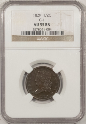 New Store Items 1829 CLASSIC HEAD HALF CENT, C-1 – NGC AU-55 BN, SMOOTH