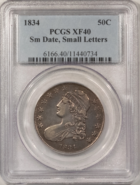 New Store Items 1834 CAPPED BUST HALF DOLLAR, SM DATE/SM LETTERS – PCGS XF-40