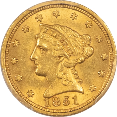 New Store Items 1851 $2.50 LIBERTY GOLD – PCGS MS-62, CAC, SCARCE EARLY DATE, PQ!