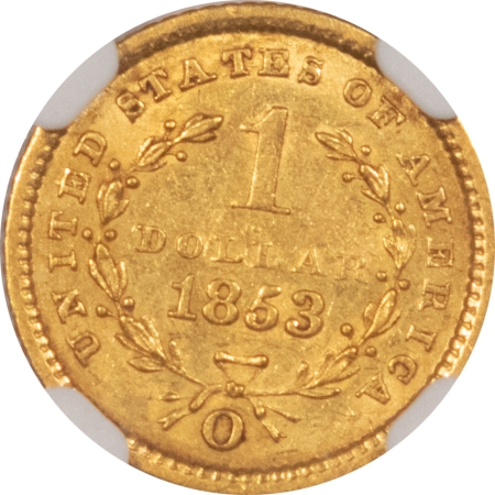 New Store Items 1853-O $1 GOLD DOLLAR – NGC AU-58