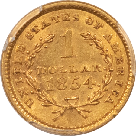 $1 1854 TY I $1 LIBERTY GOLD PCGS AU-58, PREMIUM QUALITY LOOKS MS-61!