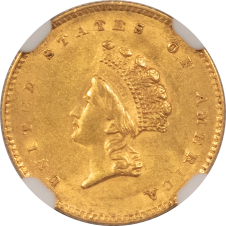 $1 1854 $1 GOLD DOLLAR TY II – NGC AU-58 PREMIUM QUALITY, LOOKS MINT STATE!