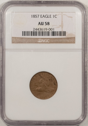New Store Items 1857 FLYING EAGLE CENT – NGC AU-58, ORIGINAL!