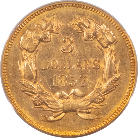 New Store Items 1857 $3 LIBERTY GOLD – PCGS AU-55, PQ & SEMI PROOFLIKE!