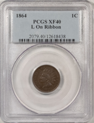 New Store Items 1864 INDIAN CENT, L ON RIBBON – PCGS XF-40, CHOCOLATE BROWN!