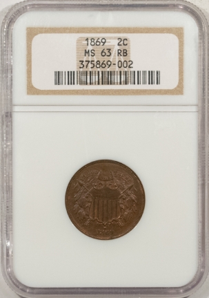 New Certified Coins 1869 TWO CENT PIECE – NGC MS-63 RB, LUSTROUS!