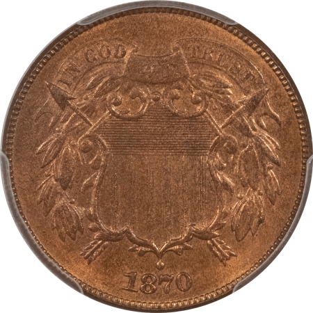 New Store Items 1870 TWO CENT PIECE – PCGS MS-65 RB, SCARCE! GEM!