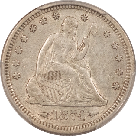 Liberty Seated Quarters 1874-S SEATED LIBERTY QUARTER, ARROWS – PCGS AU-50, TOUGH!