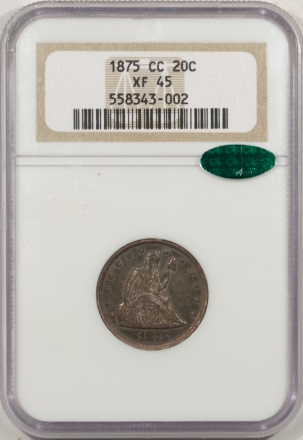 CAC Approved Coins 1875-CC TWENTY CENT – NGC XF-45, PRETTY, FRESH, PQ & CAC APPROVED!