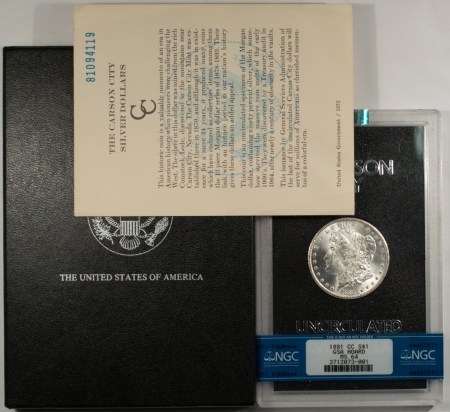 New Store Items 1881-CC MORGAN DOLLAR GSA – NGC MS-64 WITH BOX AND CARD