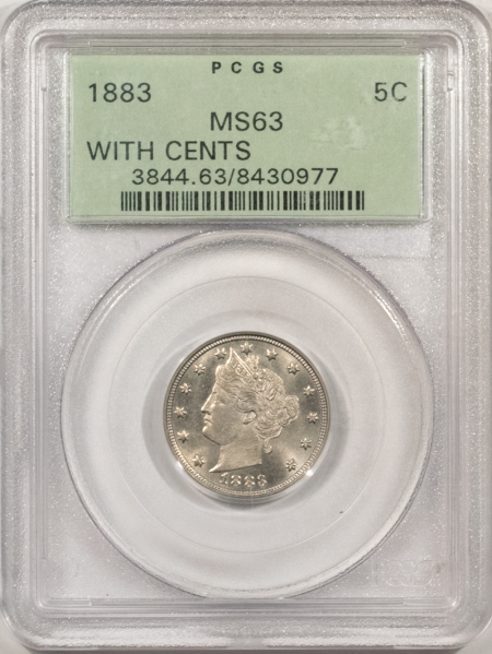 Liberty Nickels 1883 LIBERTY NICKEL, W/ CENTS – PCGS MS-63, OLD GREEN HOLDER & PREMIUM QUALITY+