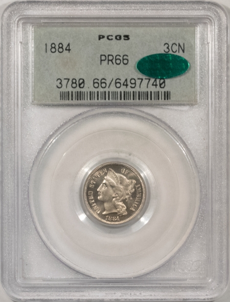 New Store Items 1884 PROOF THREE CENT NICKEL – PCGS PR-66, PREMIUM QUALITY, CAC APPROVED!