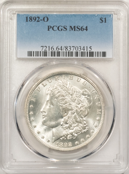 Morgan Dollars 1892-O MORGAN DOLLAR – PCGS MS-64, FROSTY WHITE & SUPER LUSTROUS!