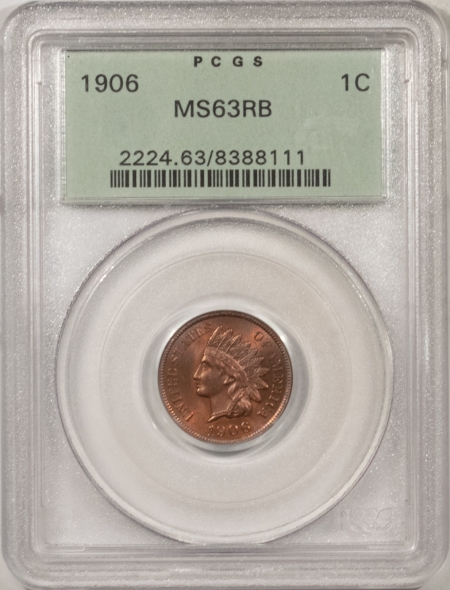 Indian 1906 INDIAN CENT – PCGS MS-63 RB, GORGEOUS, PREMIUM QUALITY, OLD GREEN HOLDER!