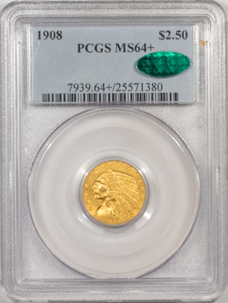 New Store Items 1908 $2.50 INDIAN GOLD – PCGS MS-64+ PREMIUM QUALITY GEM & CAC APPROVED!