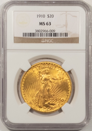 $20 1910 $20 ST GAUDENS GOLD – NGC MS-63, TOUGH DATE!
