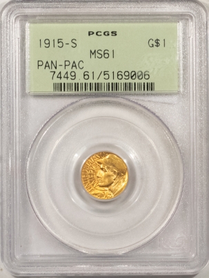 New Store Items 1915-S PAN-PAC $1 GOLD PCGS MS-61, PREMIUM QUALITY OGH!