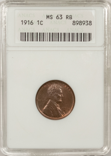 New Store Items 1916 LINCOLN CENT – ANACS MS-63 RB, PREMIUM QUALITY++