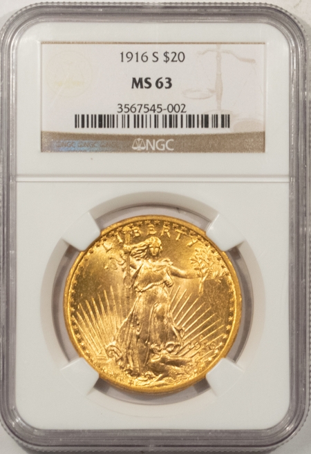 New Store Items 1916-S $20 ST GAUDENS GOLD – NGC MS-63, PREMIUM QUALITY!