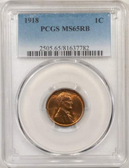 Lincoln Cents (Wheat) 1918 LINCOLN CENT – PCGS MS-65 RB, FRESH GEM!