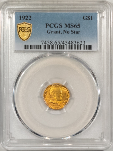 New Store Items 1922 $1 GRANT, NO STAR GOLD COMMEMORATIVE – PCGS MS-65, PQ & PRETTY!