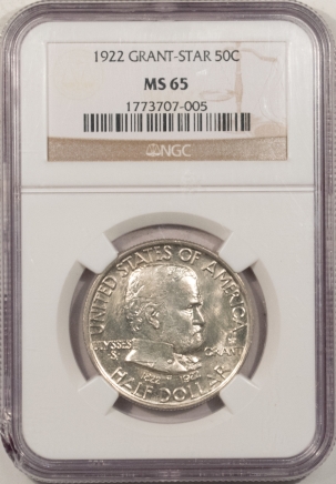 U.S. Certified Coins 1922 GRANT STAR COMMEMORATIVE HALF DOLLAR NGC MS-65, BLAST WHITE GEM!