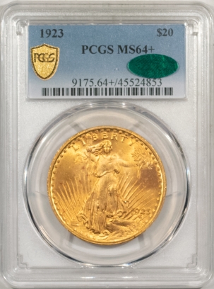 $20 1923 $20 ST GAUDENS GOLD – PCGS MS-64+, SUPER PQ! PRETTY & CAC APPROVED!