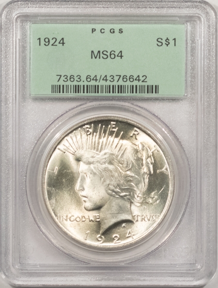 New Certified Coins 1924 PEACE DOLLAR  – PCGS MS-64, OLD GREEN HOLDER & PREMIUM QUALITY+
