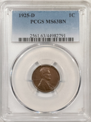 Lincoln Cents (Wheat) 1925-D LINCOLN CENT – PCGS MS-63 BN, SMOOTH!