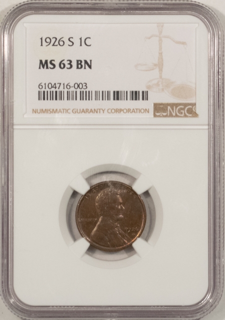 New Store Items 1926-S LINCOLN CENT NGC MS-63 BN