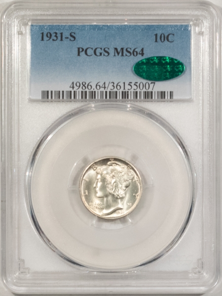 CAC Approved Coins 1931-S MERCURY DIME PCGS MS-64 CAC, FRESH & GEM, PQ!!
