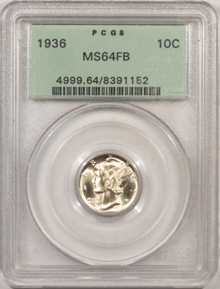 New Store Items 1936 MERCURY DIME – PCGS MS-64 FB, OLD GREEN HOLDER & PREMIUM QUALITY!