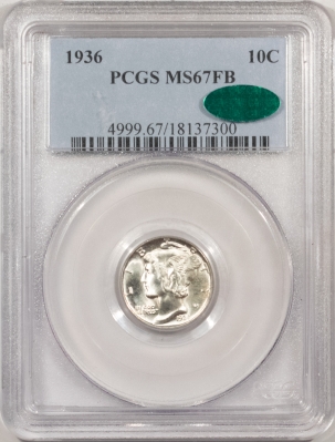 CAC Approved Coins 1936 MERCURY DIME – PCGS MS-67 FB CAC, SUPERB GEM, PREMIUM QUALITY!!